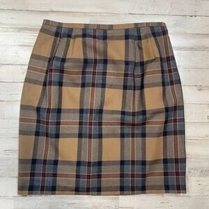 harve benard Tan Black Plaid 100% Wool Short Skirt Lined SZ 12 C101832